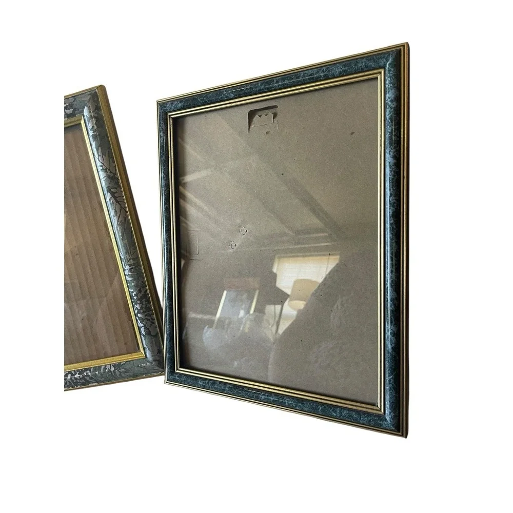 Vintage‎ Marbled Green Gold Picture Frames Set of 2 Glass Front